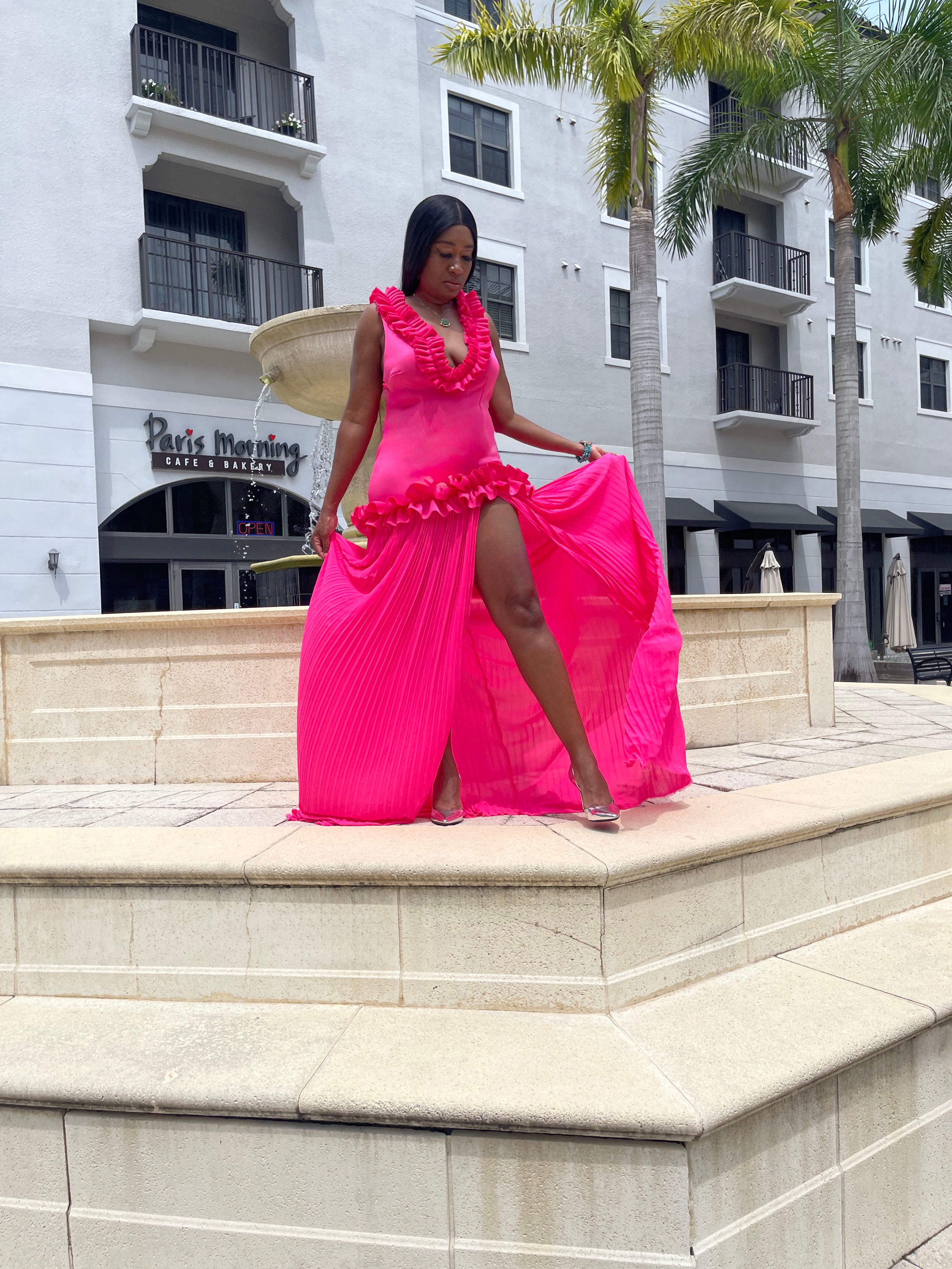 Hibiscus Drop waist Thigh High Split Dress