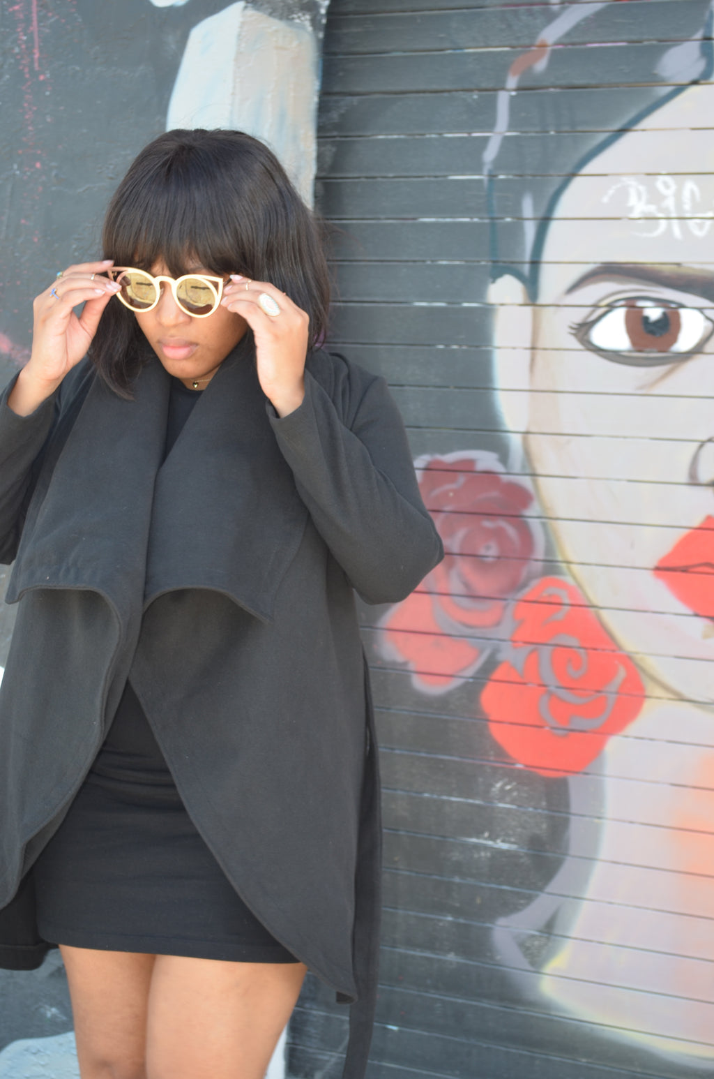 Chic Black Coat with Waist Tie