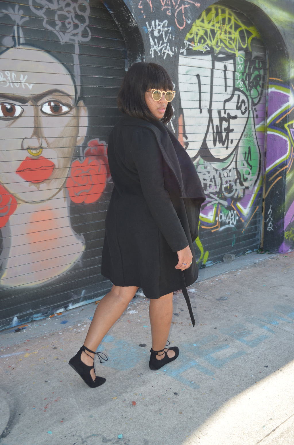 Chic Black Coat with Waist Tie