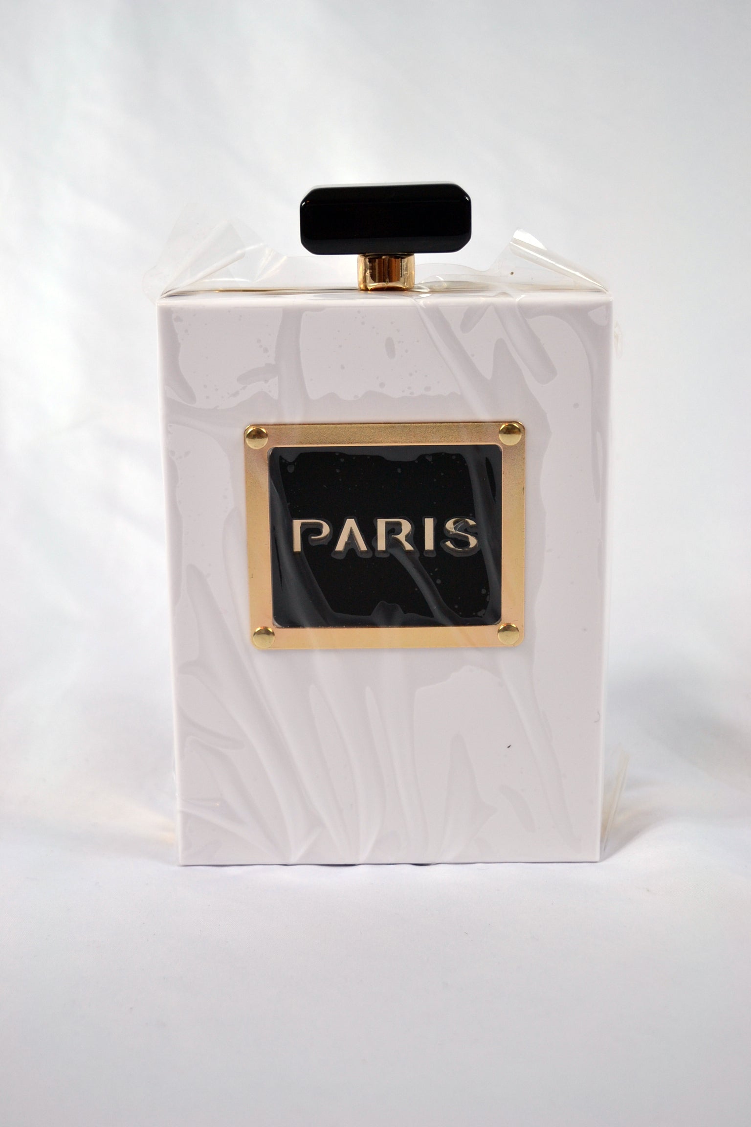 White Perfume Bottle Clutch Purse
