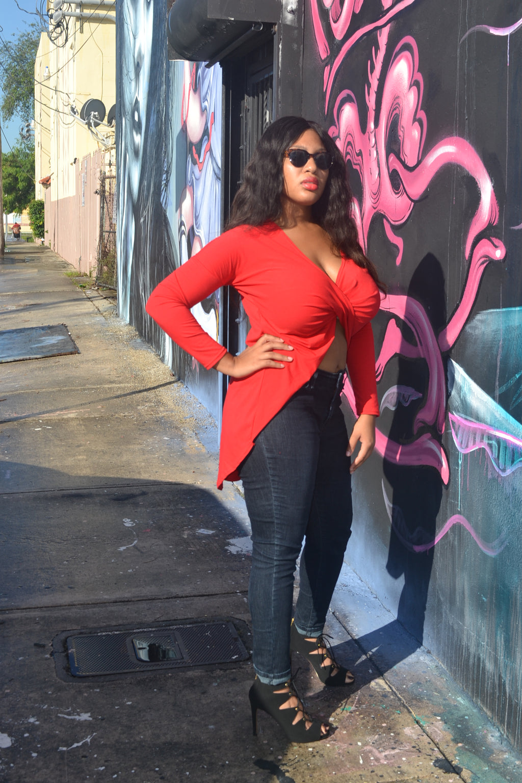 Red High-Low crop Top