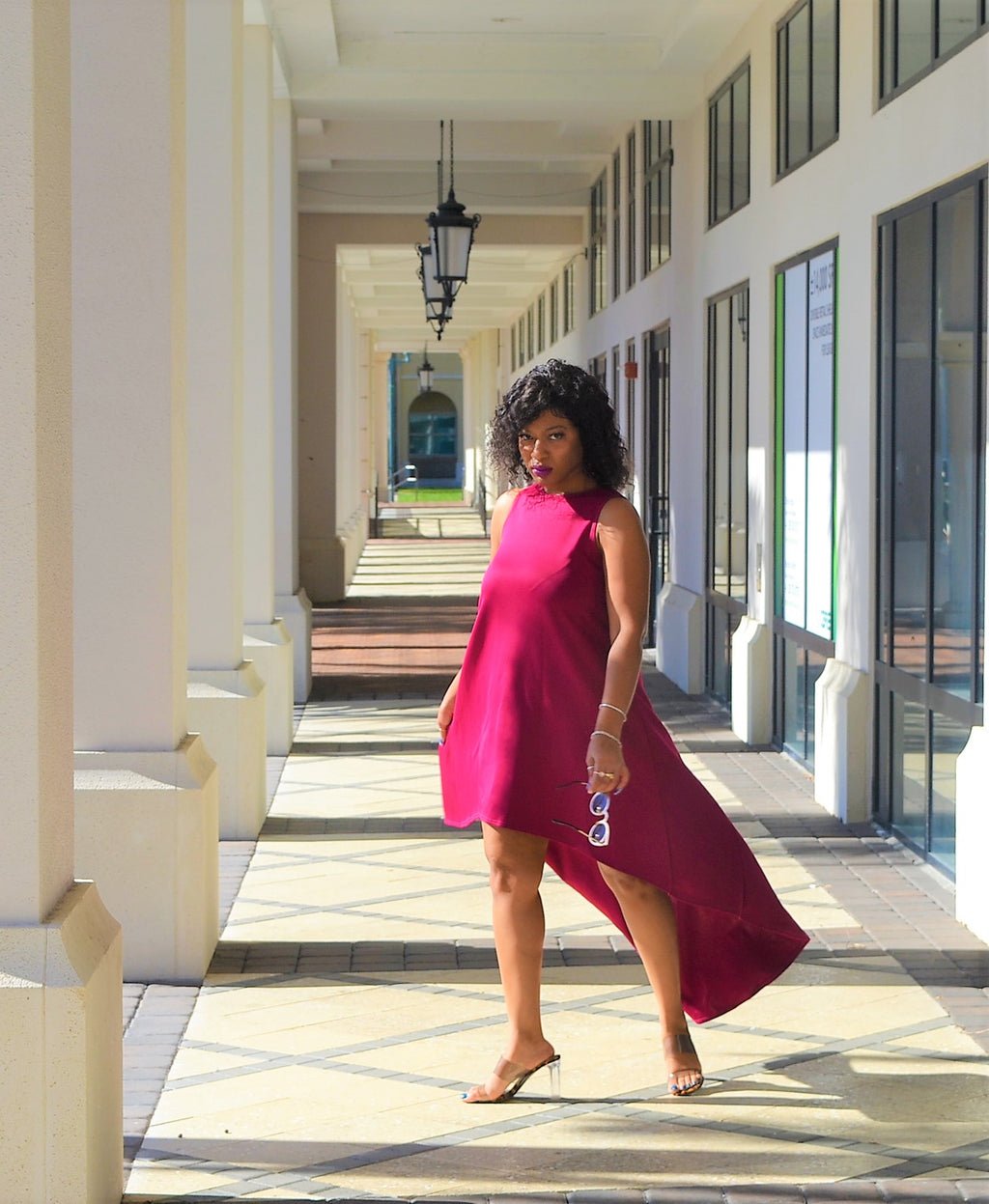 Elegant Magenta High-Low Dress