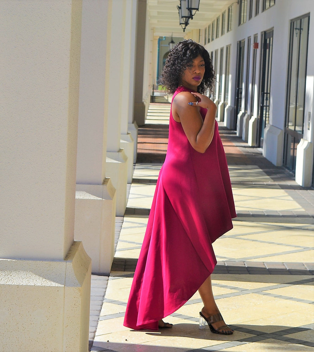 Elegant Magenta High-Low Dress
