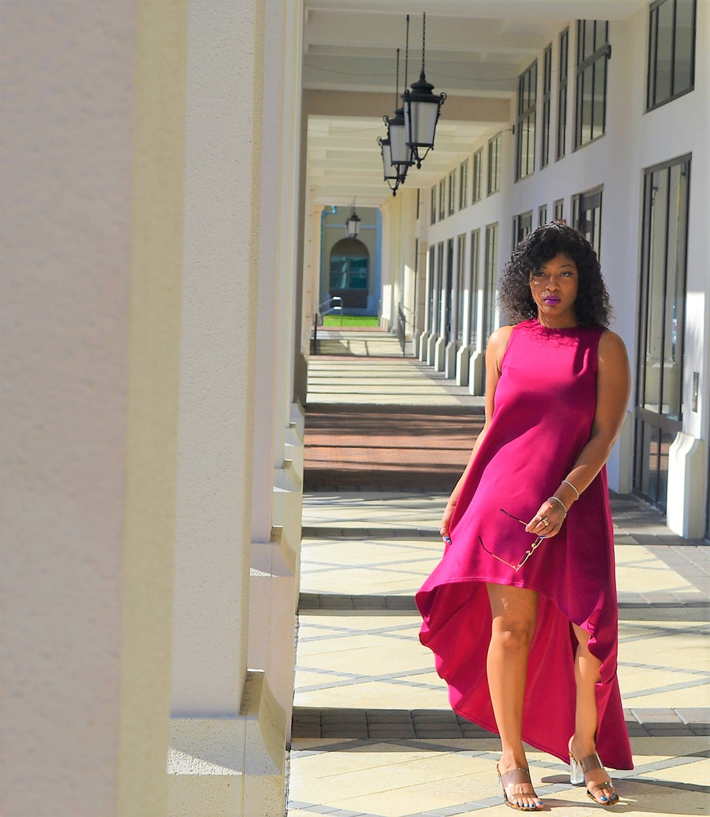 Elegant Magenta High-Low Dress