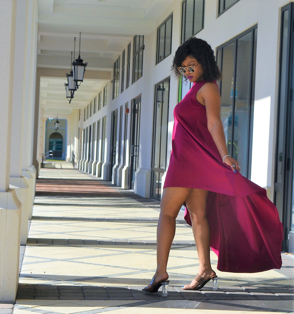 Elegant Magenta High-Low Dress