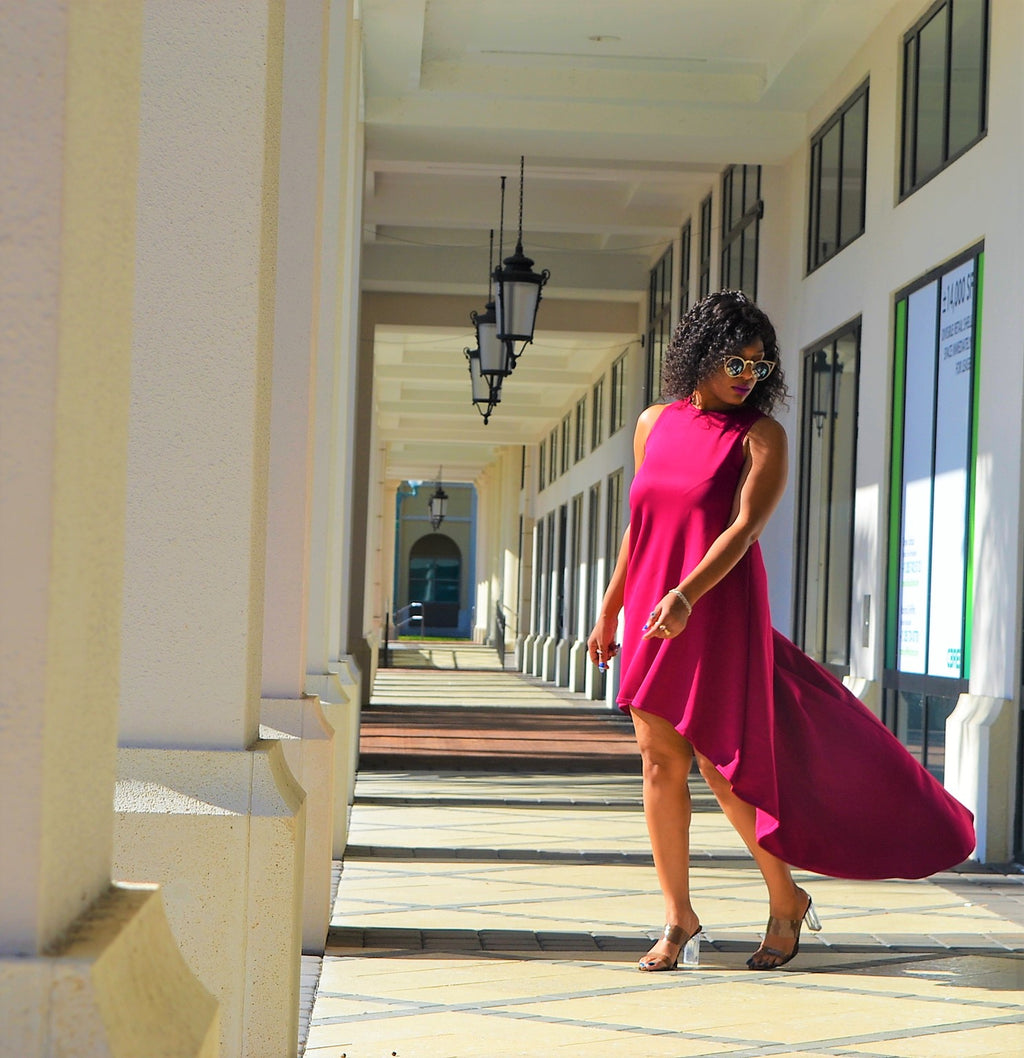 Elegant Magenta High-Low Dress