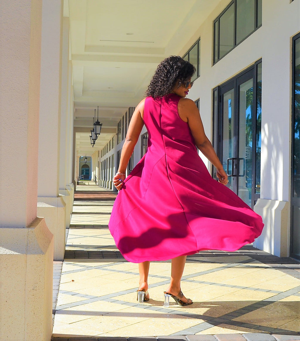 Elegant Magenta High-Low Dress