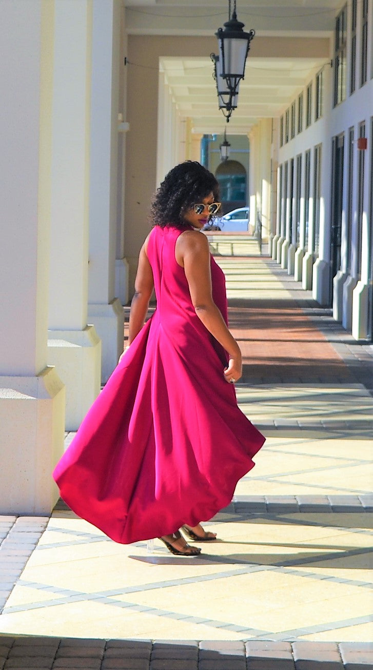 Elegant Magenta High-Low Dress