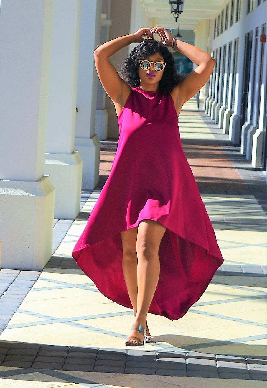 Elegant Magenta High-Low Dress