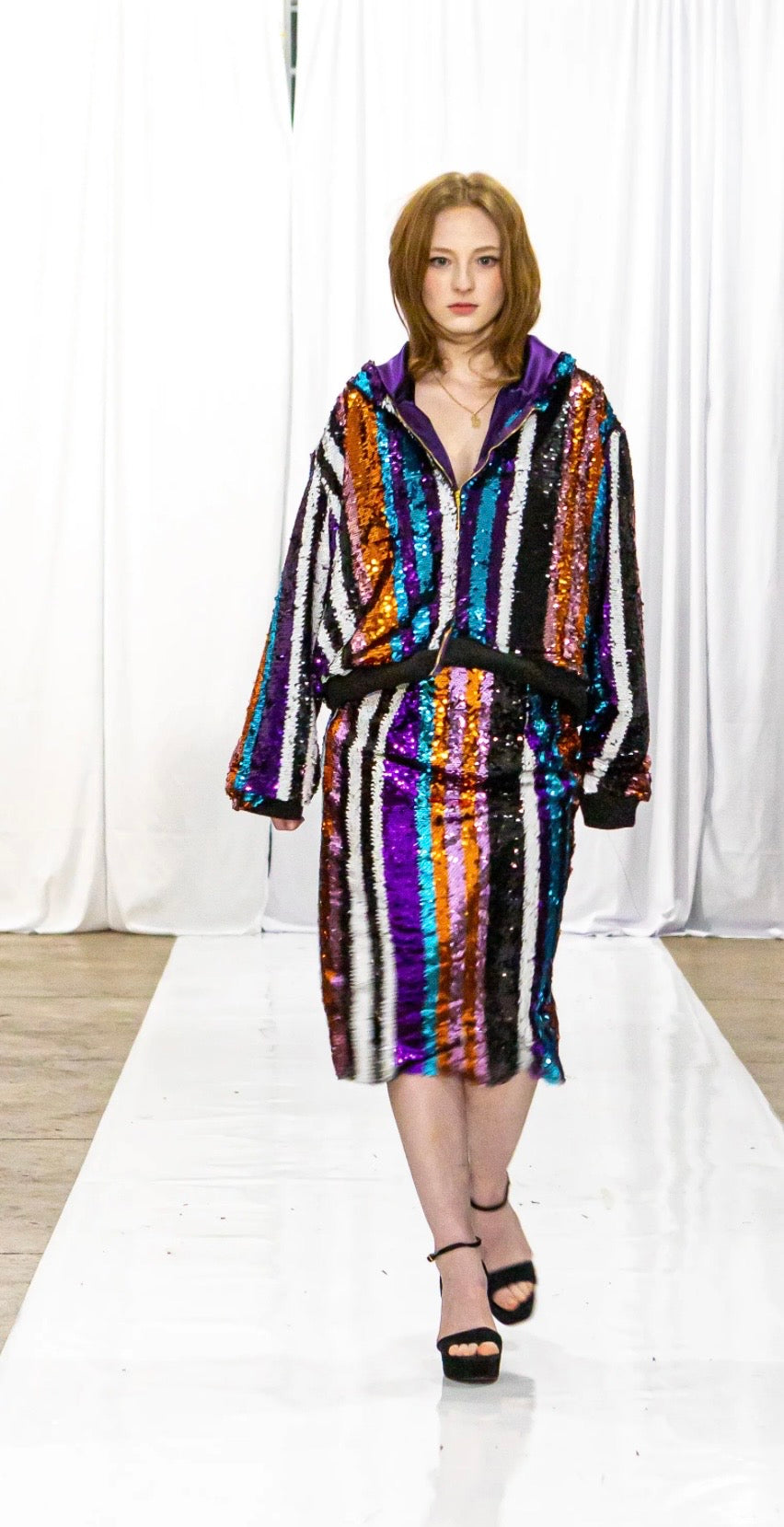 Sequin Bomber Hooded jacket