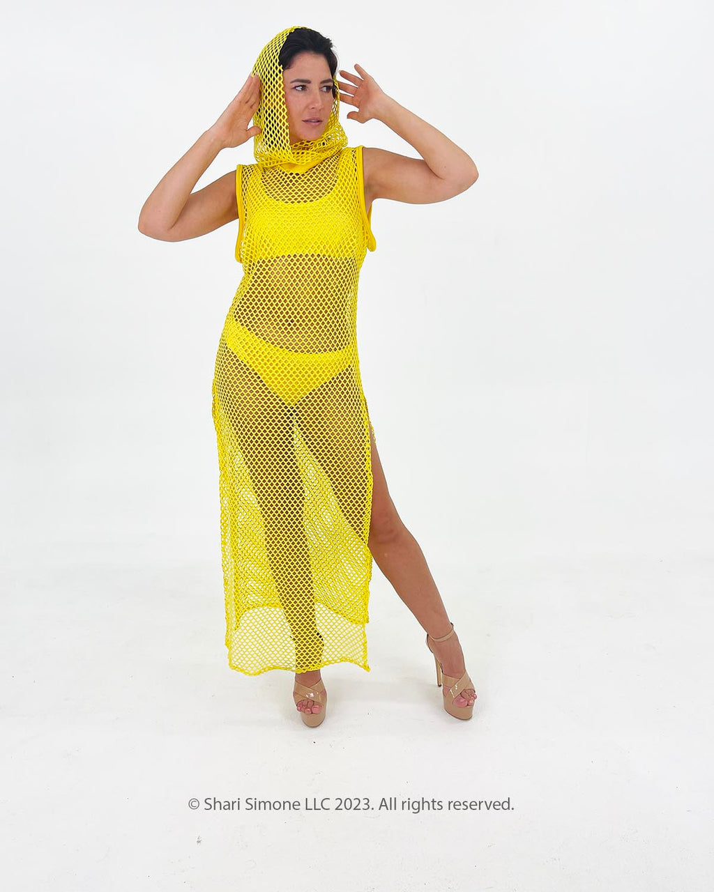 Solar Net Hooded Mesh Dress