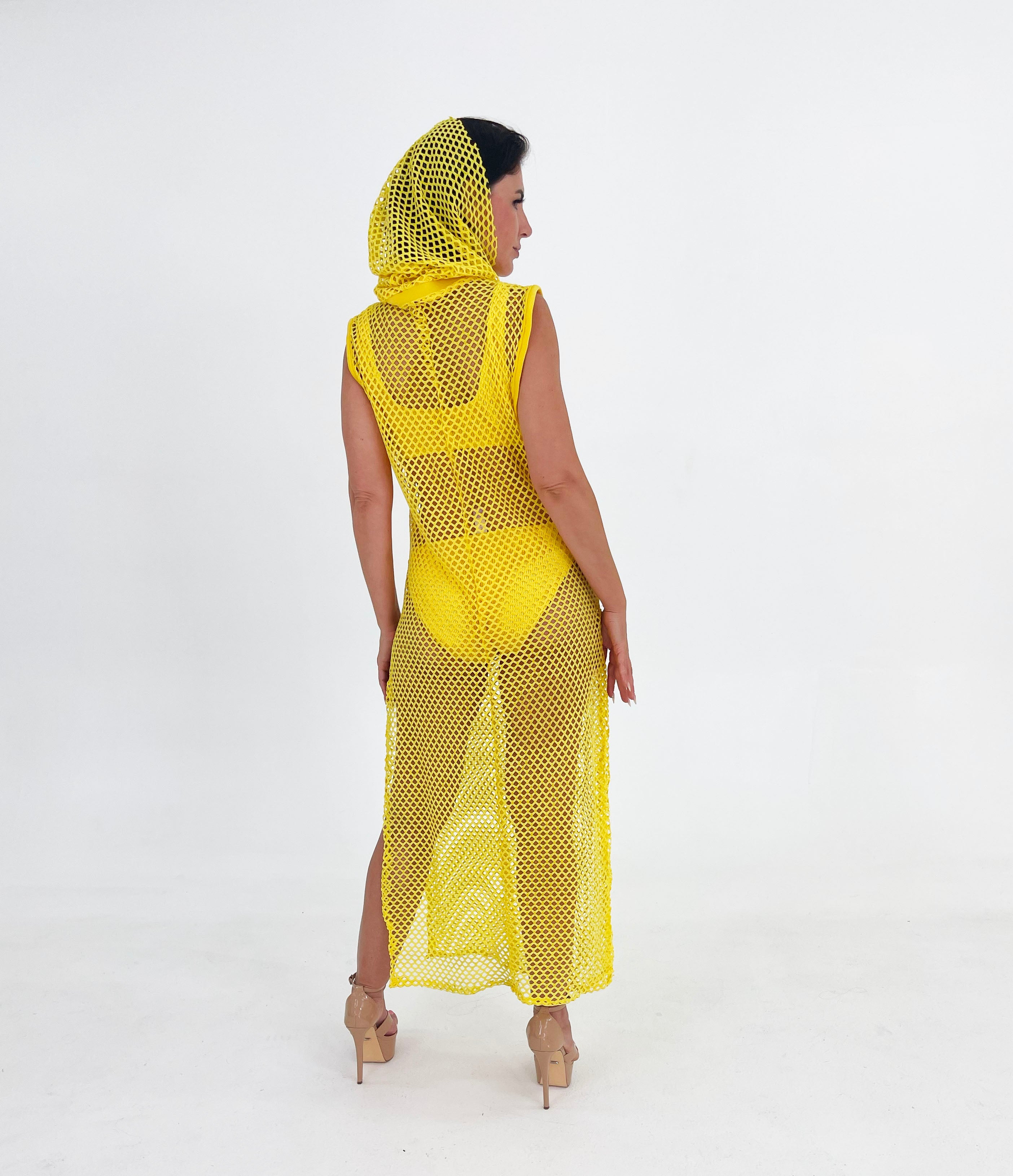 Solar Net Hooded Mesh Dress