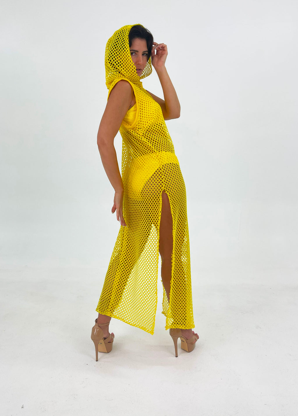 Solar Net Hooded Mesh Dress