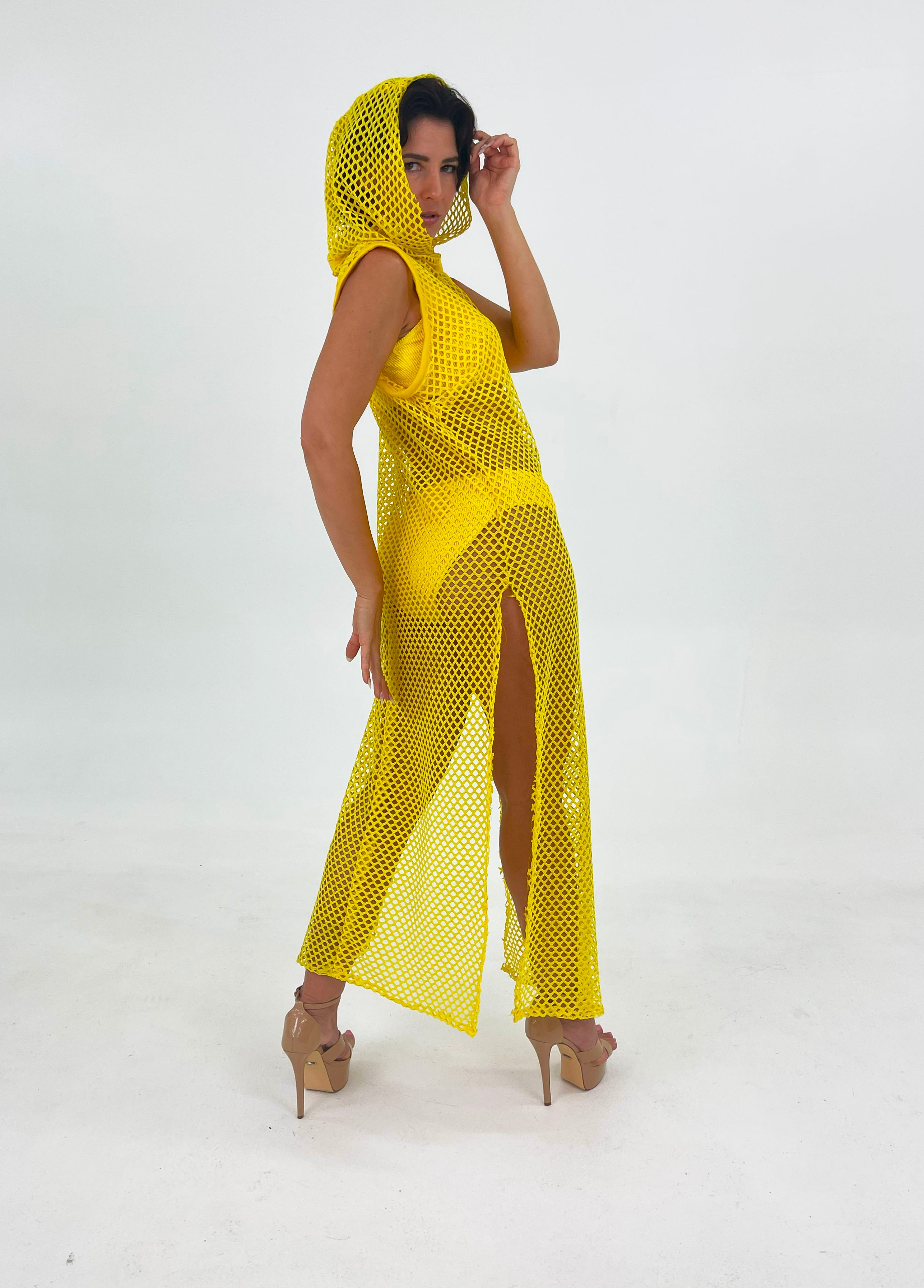 Solar Net Hooded Mesh Dress