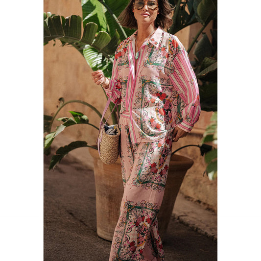 Romantic Floral Button Shirt And Pant Set
