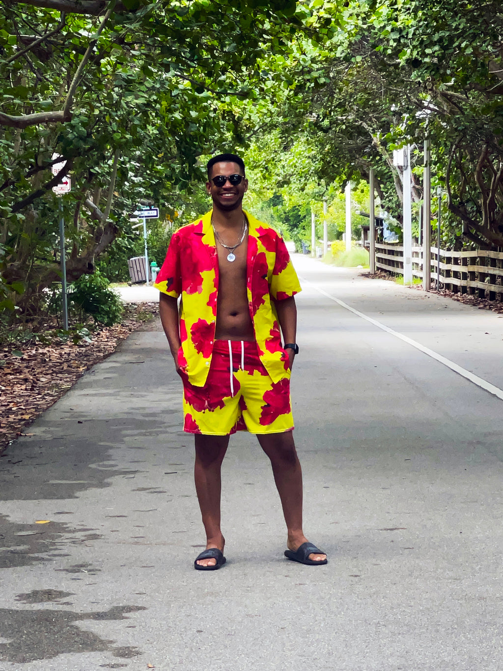 Men's Hibiscus Floral button shirt