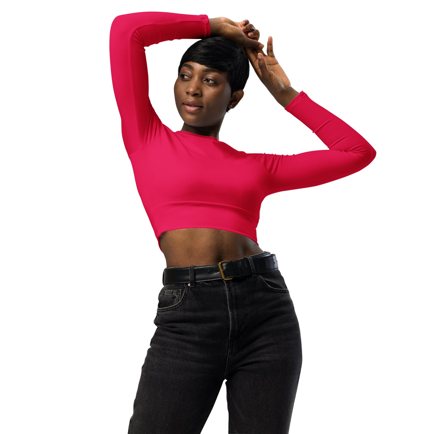 Women's Hibiscus Pink long-sleeve crop top