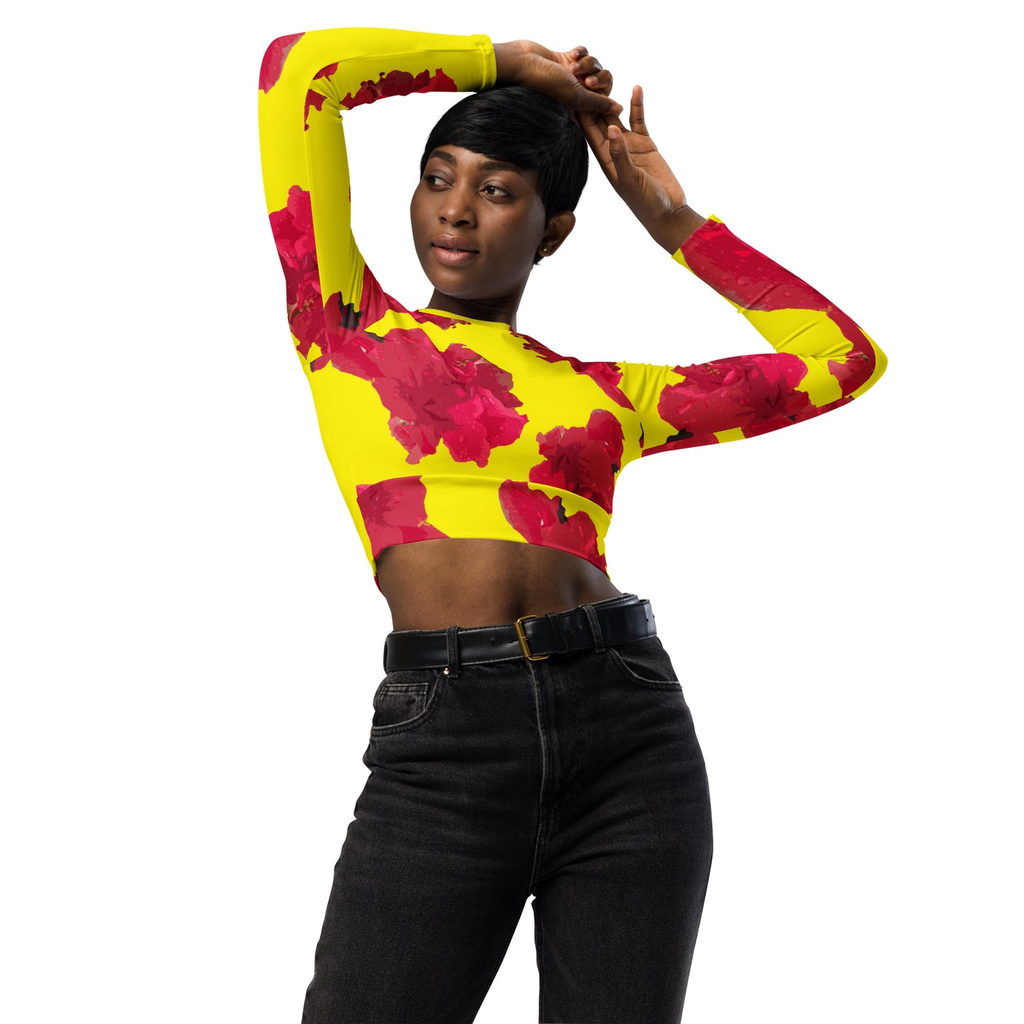 Women's  Hibiscus long-sleeve crop top