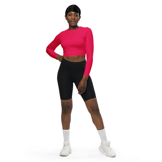 Women's Hibiscus Pink long-sleeve crop top