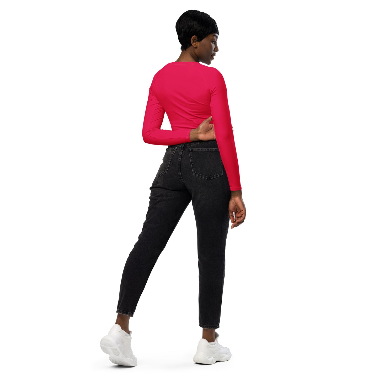 Women's Hibiscus Pink long-sleeve crop top