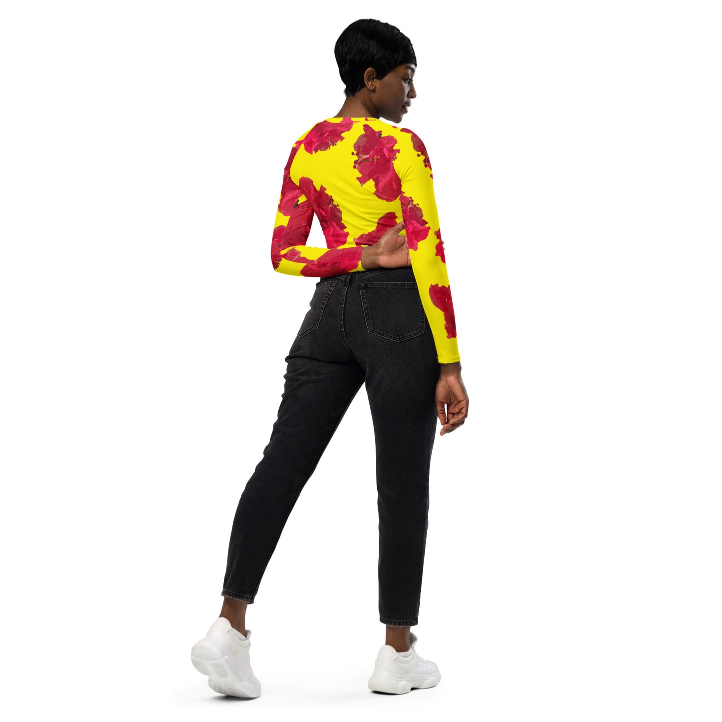 Women's  Hibiscus long-sleeve crop top