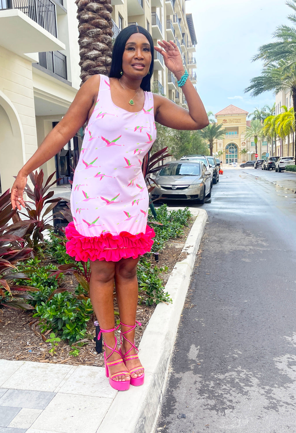 Ruffle Cut-Out Bodycon Dress