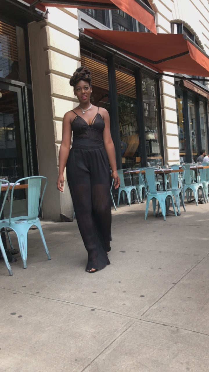 The Olive Wide leg Crystal Pleated Trousers