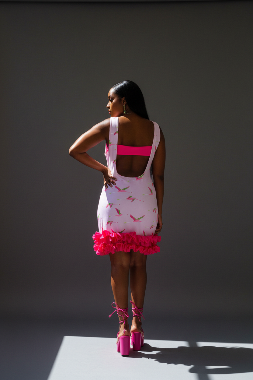 Ruffle Cut-Out Bodycon Dress - Editorial Back