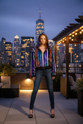 Sequin Bomber Hooded Jacket - Lightened NYC Rooftop Editorial