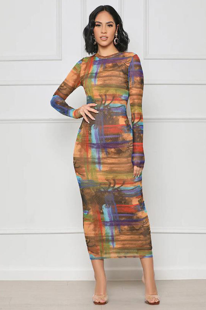 Printed Women Clothing Dress Fall Wear Long Sleeves Autumn Casual