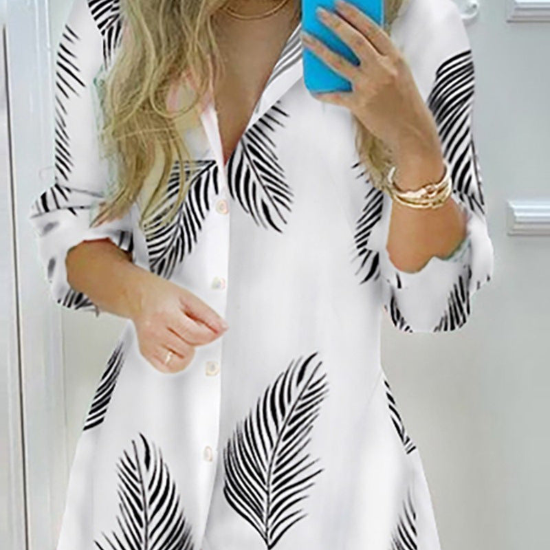 Shirt Floral Print Slit Dress