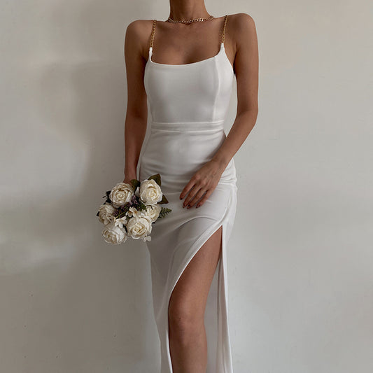 Women Clothing Summer Sexy Slit Metal Strap Dress Factory