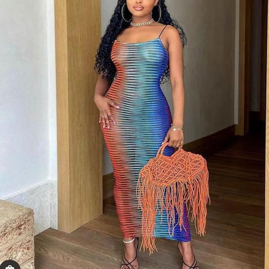 Vacation Dress Women Summer Sexy Sling Sheer Mesh Hip Dress