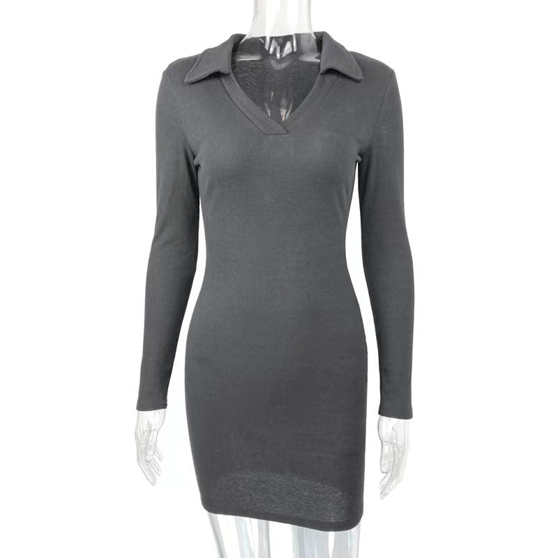 Sexy Tight Hip Autumn Winter Arrival Collared Thread Knitted Inner Match Bottoming Dress
