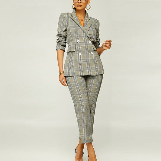 Women Clothing 2022 Spring Elegant Slim Plaid Business Suit