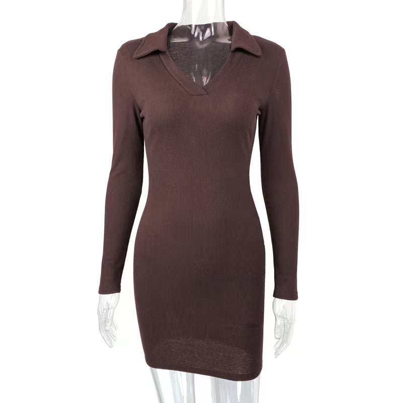 Sexy Tight Hip Autumn Winter Arrival Collared Thread Knitted Inner Match Bottoming Dress