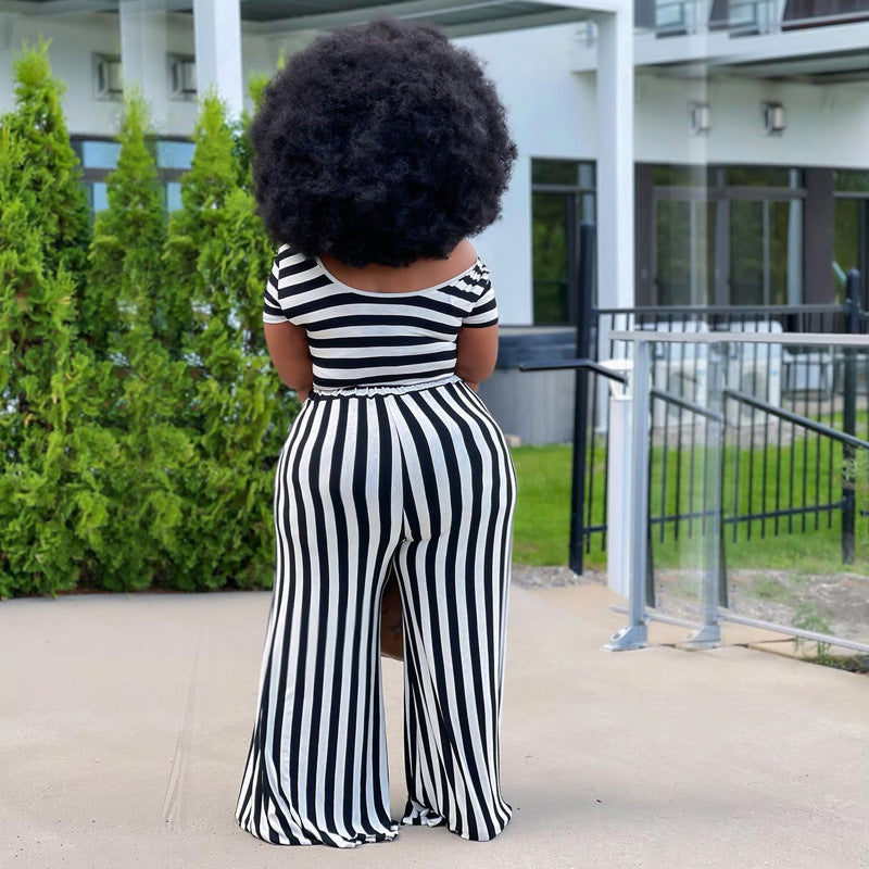 Striped Street Casual Suit Plus Size Women Two-Piece Suit