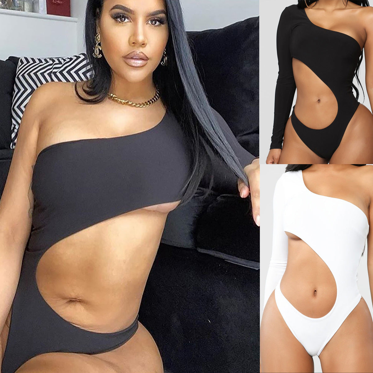 Sexy Wear Solid Color Black White Single Sleeve Shoulder Sexy Women Clothing Sexy Evening Clothing for Women