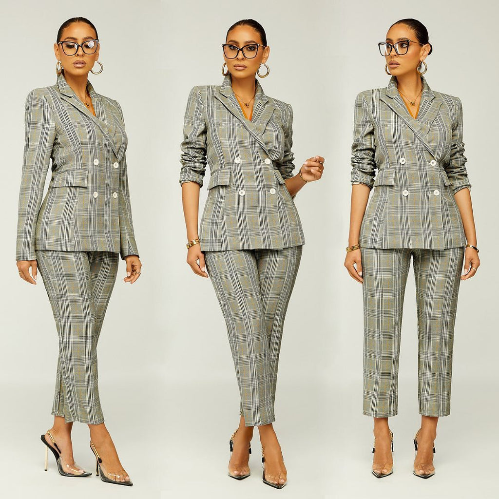 Women Clothing 2022 Spring Elegant Slim Plaid Business Suit