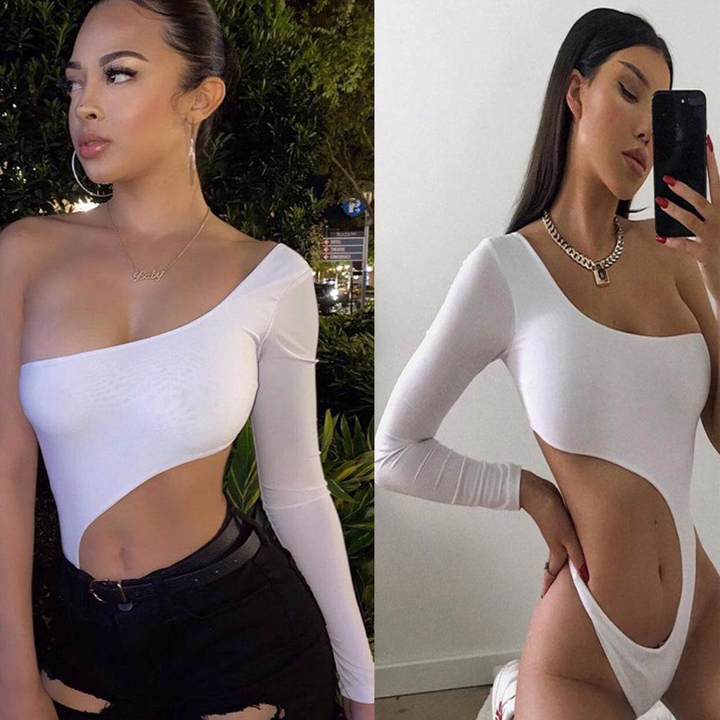 Sexy Wear Solid Color Black White Single Sleeve Shoulder Sexy Women Clothing Sexy Evening Clothing for Women