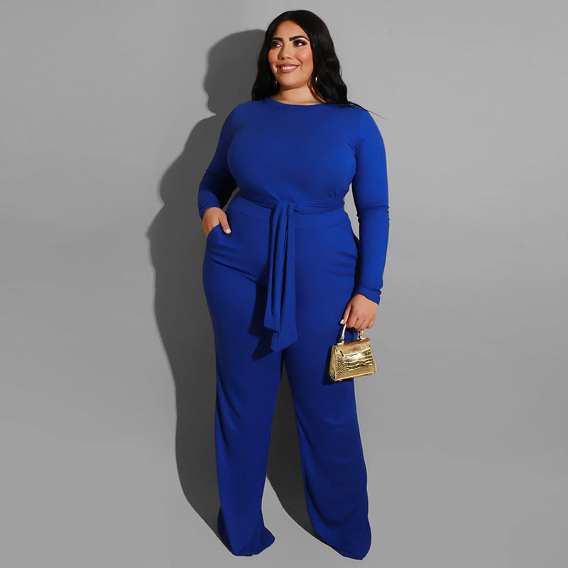 Plus Size Pure Color Knitted Casual Two-Piece Suit  Women Suit