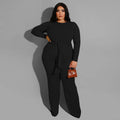 Plus Size Pure Color Knitted Casual Two-Piece Suit  Women Suit